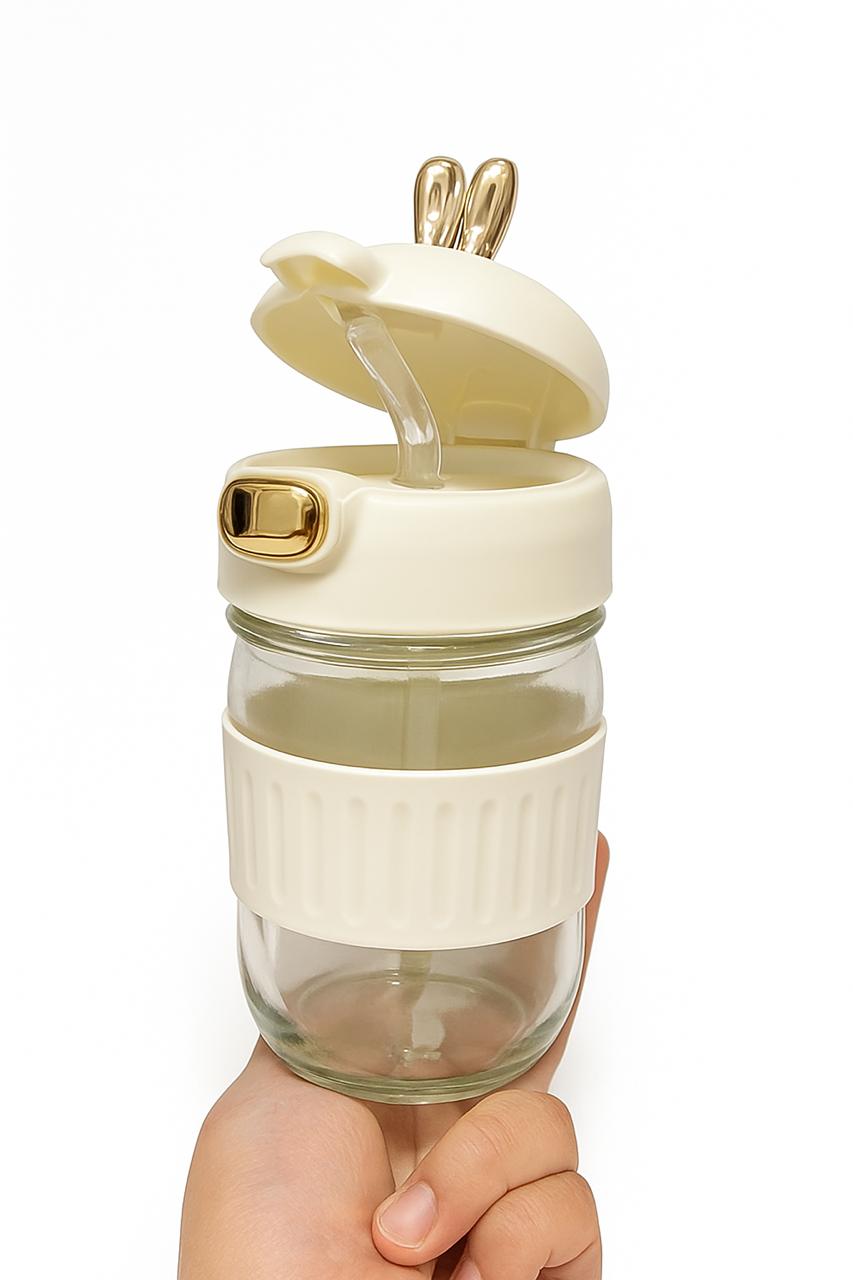 Travel Coffee Mug with In-Built Straw and Silicone Sleeve, 350ml Portable Drinking Cup Sipper