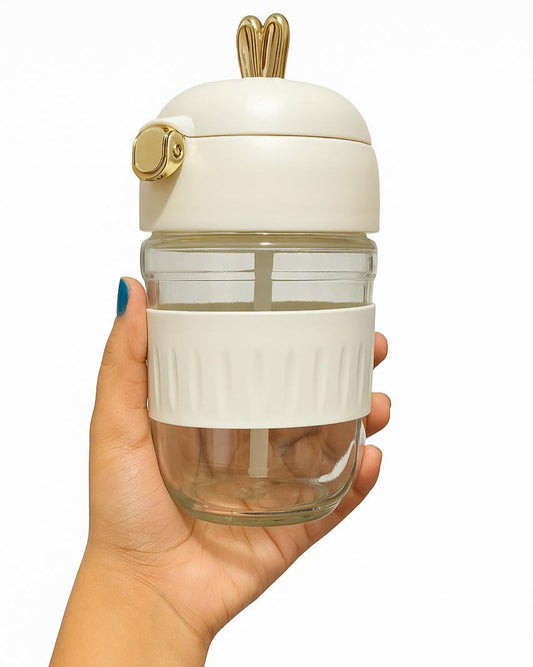 Travel Coffee Mug with In-Built Straw and Silicone Sleeve, 350ml Portable Drinking Cup Sipper