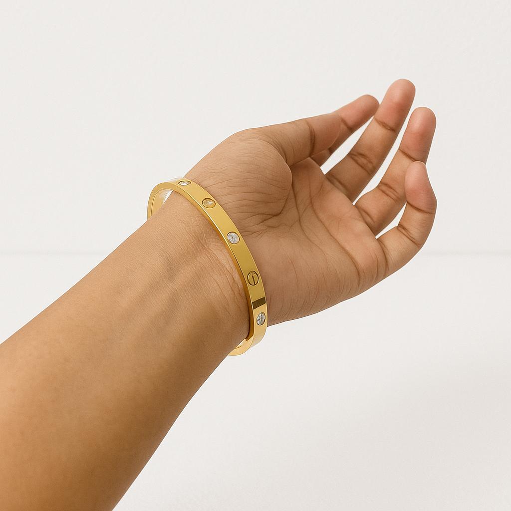 18K Gold Plated Stainless Steel Openable Crystal Bracelet | Anti Tarnish Jewellery