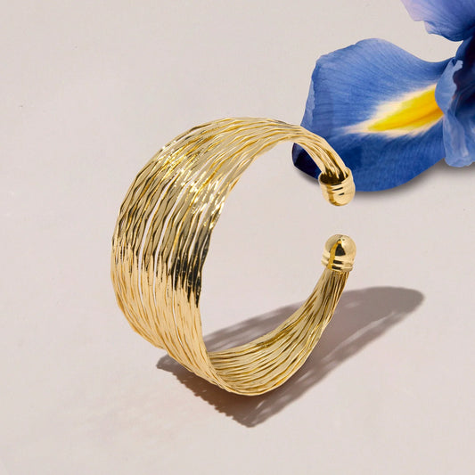 Gold-Plated Anti Tarnish Bangle-Style Cuff Bracelet For Women And Girls